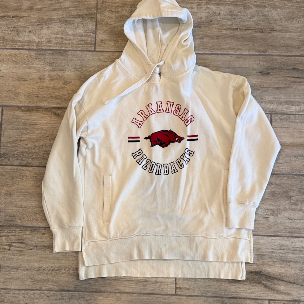 Arkansas Razorbacks Cream Hoodie Pullover Sweatshirt WOO PIG!